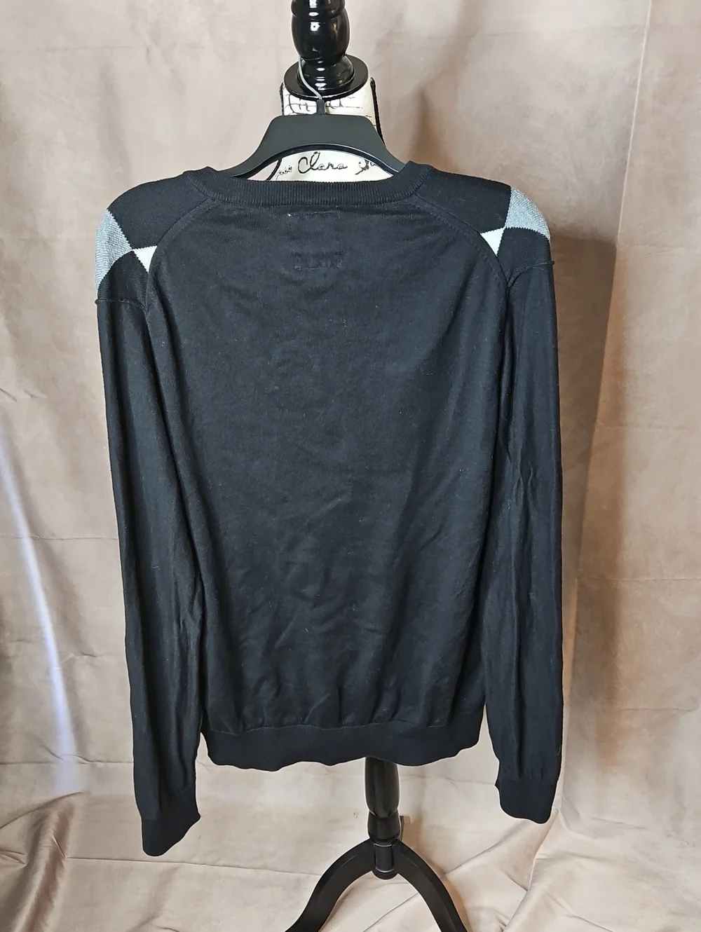 Express Men's V-Neck Argyle Sweater 100% Cotton Black/Grey Size Large